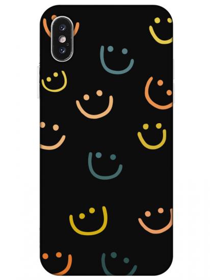 iPhone XS Emoji Gülen Yüz Siyah Telefon Kılıfı