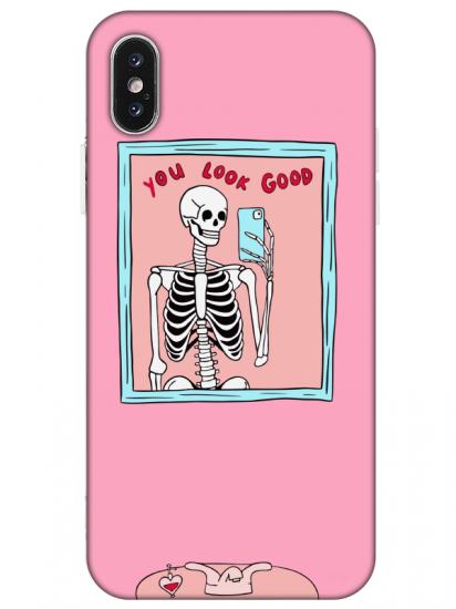 iPhone XS You Look Good İskelet Pembe Telefon Kılıfı