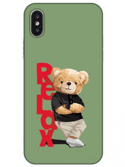 iPhone XS Max Teddy Bear Relax Yeşil Telefon Kılıfı