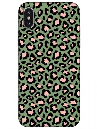 iPhone XS Max Leopar Desenli Yeşil Telefon Kılıfı