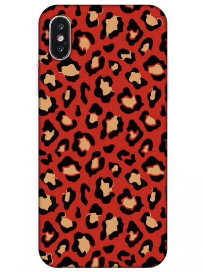 iPhone XS Max Leopar Desenli Kırmızı Telefon Kılıfı