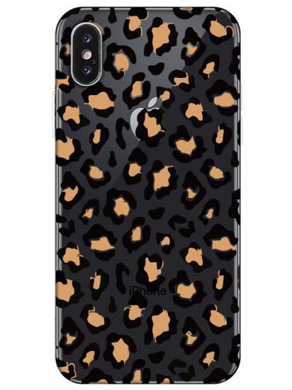 iPhone XS Max Leopar Desenli Şeffaf Telefon Kılıfı