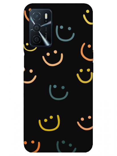 Oppo A16 Emoji Gülen Yüz Siyah Telefon Kılıfı