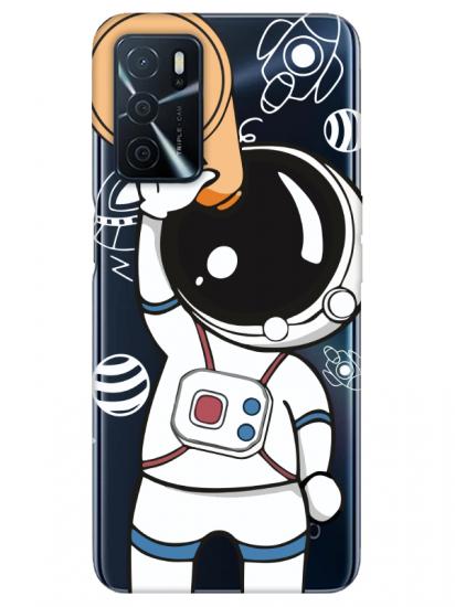 Oppo A16 Astronot Şeffaf Telefon Kılıfı