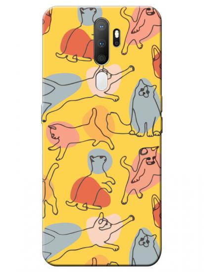 Oppo A5 2020 Kedi Figürleri Sarı Telefon Kılıfı