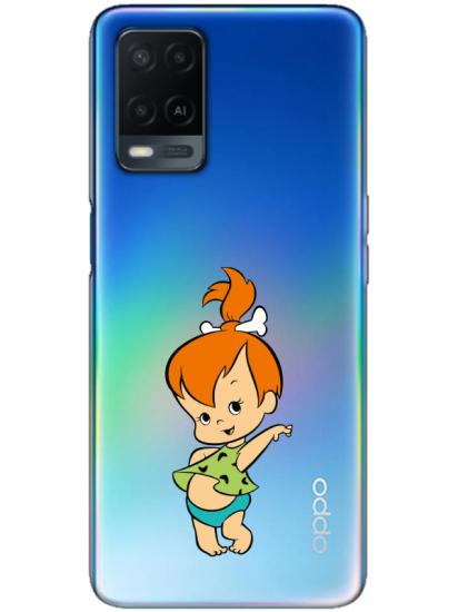 Oppo A54 Taş Devri Kız Bebek Şeffaf Telefon Kılıfı