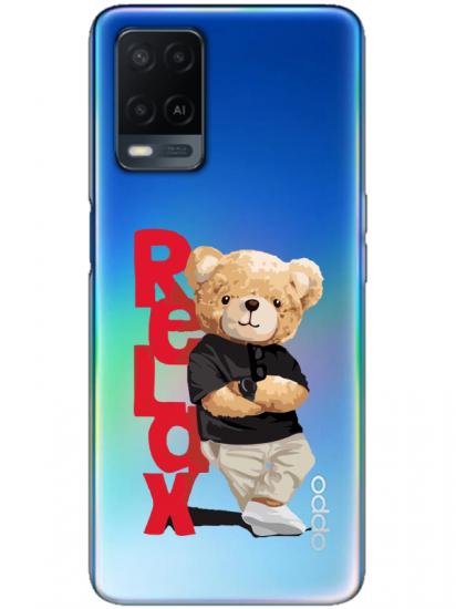 Oppo A54 Teddy Bear Relax Şeffaf Telefon Kılıfı