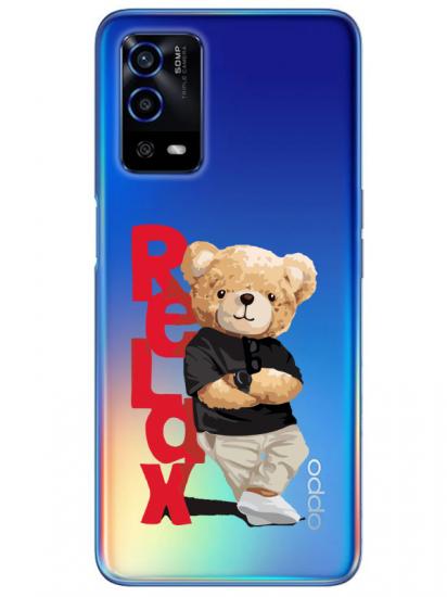 Oppo A55 Teddy Bear Relax Şeffaf Telefon Kılıfı