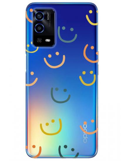 Oppo A55 Emoji Gülen Yüz Şeffaf Telefon Kılıfı