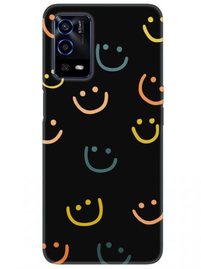 Oppo A55 Emoji Gülen Yüz Siyah Telefon Kılıfı