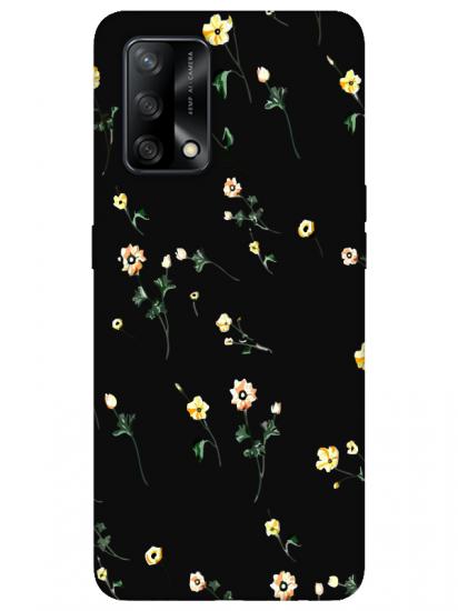 Oppo A74 Çiçekli Siyah Telefon Kılıfı