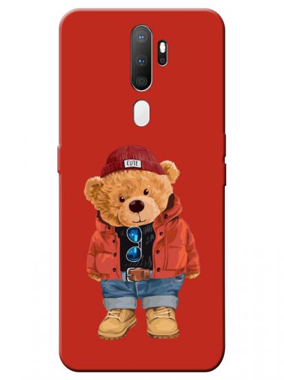 Oppo A9 2020 Teddy Bear Kırmızı Telefon Kılıfı