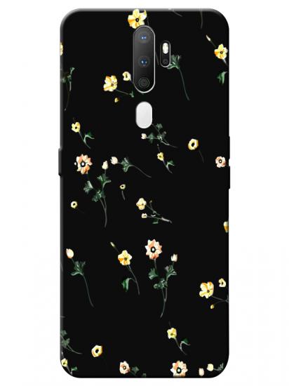 Oppo A9 2020 Çiçekli Siyah Telefon Kılıfı