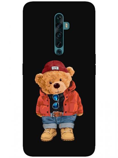 Oppo Reno2 Z Teddy Bear Siyah Telefon Kılıfı