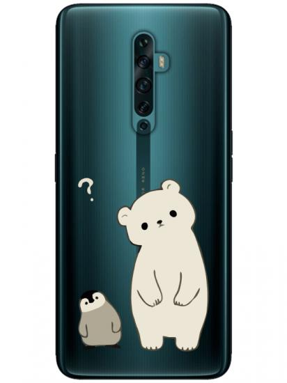 Oppo Reno2 Z Penguen Ve Ayıcık Şeffaf Telefon Kılıfı