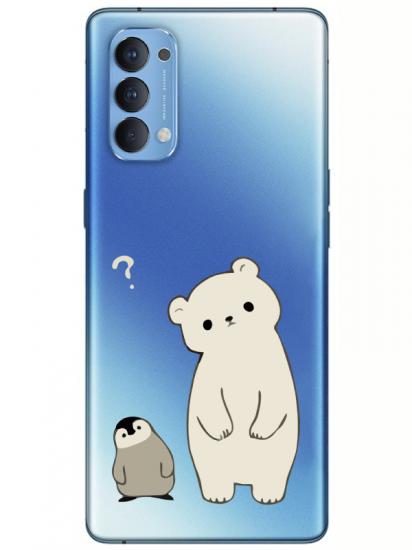 Oppo Reno 4 Penguen Ve Ayıcık Şeffaf Telefon Kılıfı