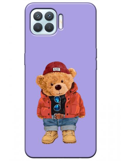 Oppo Reno 4 Lite Teddy Bear Lila Telefon Kılıfı