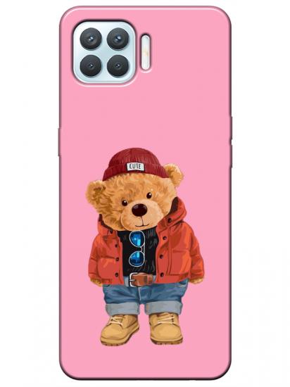 Oppo Reno 4 Lite Teddy Bear Pembe Telefon Kılıfı