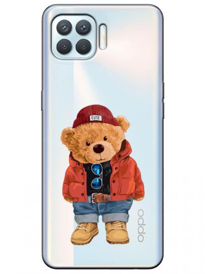 Oppo Reno 4 Lite Teddy Bear Şeffaf Telefon Kılıfı