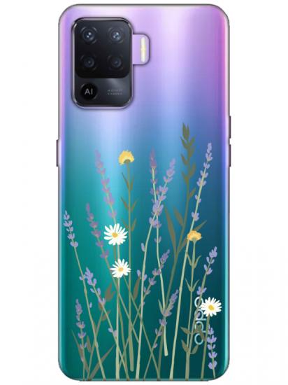 Oppo Reno 5 Lite Lavanta Desenli Şeffaf Telefon Kılıfı