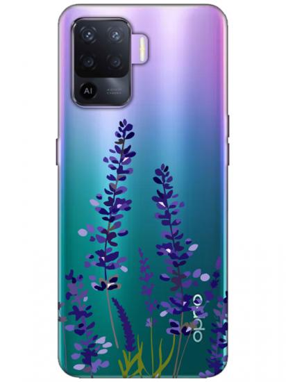 Oppo Reno 5 Lite Lavanta Desenli Şeffaf Telefon Kılıfı