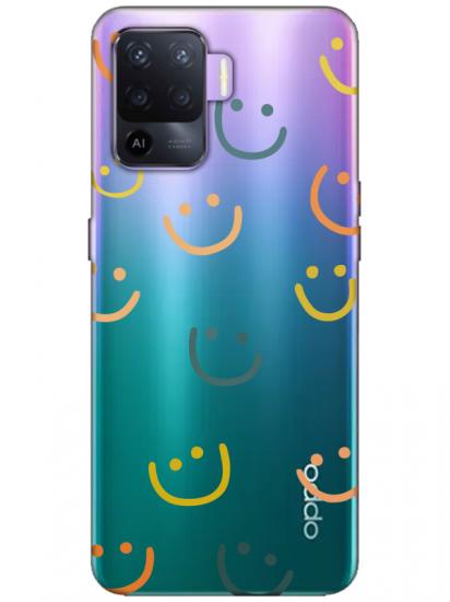 Oppo Reno 5 Lite Emoji Gülen Yüz Şeffaf Telefon Kılıfı