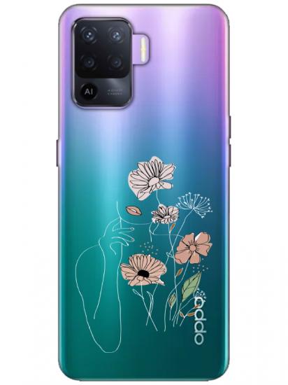 Oppo Reno 5 Lite Kadın Çiçek Şeffaf Telefon Kılıfı