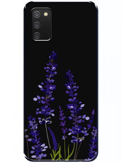 Samsung A02s Lavanta Desenli Siyah Telefon Kılıfı