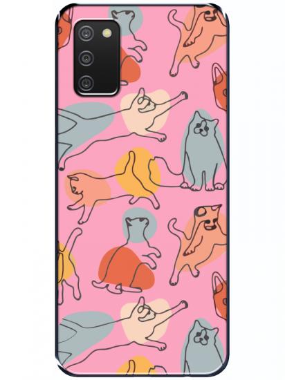 Samsung A02s Kedi Figürleri Pembe Telefon Kılıfı