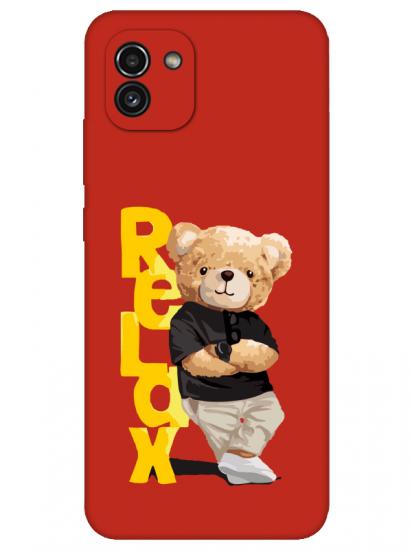 Samsung A03 Teddy Bear Relax Kırmızı Telefon Kılıfı