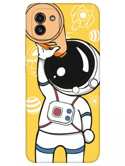 Samsung A03 Astronot Sarı Telefon Kılıfı