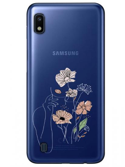 Samsung A10 Kadın Çiçek Şeffaf Telefon Kılıfı