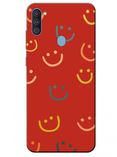 Samsung A11 Emoji Gülen Yüz Kırmızı Telefon Kılıfı