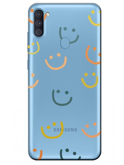 Samsung A11 Emoji Gülen Yüz Şeffaf Telefon Kılıfı