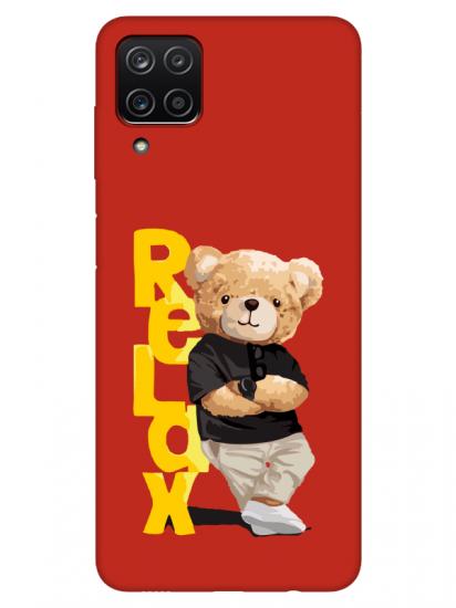 Samsung A12 Teddy Bear Relax Kırmızı Telefon Kılıfı