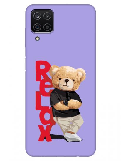 Samsung A12 Teddy Bear Relax Lila Telefon Kılıfı