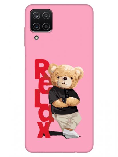 Samsung A12 Teddy Bear Relax Pembe Telefon Kılıfı