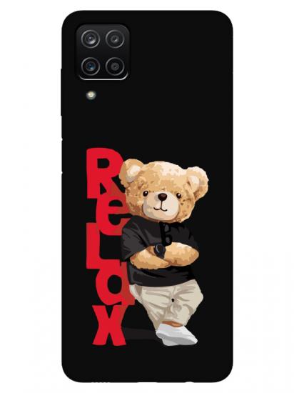 Samsung A12 Teddy Bear Relax Siyah Telefon Kılıfı