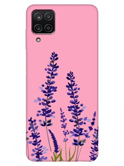 Samsung A12 Lavanta Desenli Pembe Telefon Kılıfı