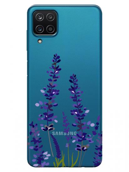 Samsung A12 Lavanta Desenli Şeffaf Telefon Kılıfı