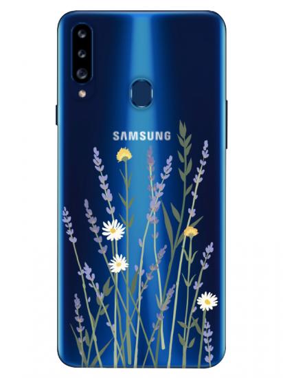 Samsung A20s Lavanta Desenli Şeffaf Telefon Kılıfı