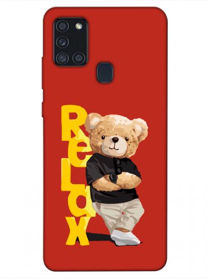 Samsung A21s Teddy Bear Relax Kırmızı Telefon Kılıfı