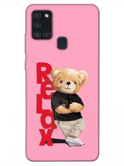 Samsung A21s Teddy Bear Relax Pembe Telefon Kılıfı