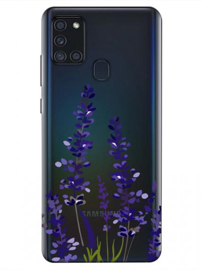 Samsung A21s Lavanta Desenli Şeffaf Telefon Kılıfı