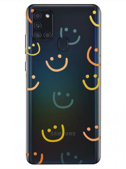 Samsung A21s Emoji Gülen Yüz Şeffaf Telefon Kılıfı