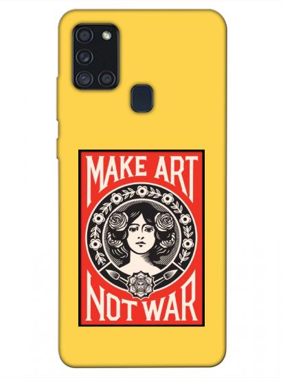 Samsung A21s Make Art Not War Sarı Telefon Kılıfı