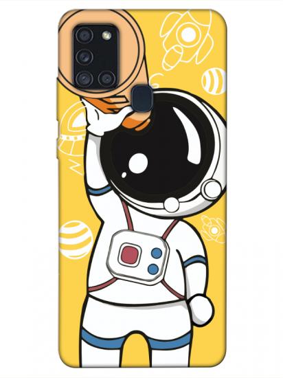 Samsung A21s Astronot Sarı Telefon Kılıfı