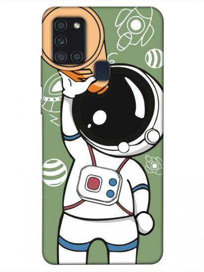 Samsung A21s Astronot Yeşil Telefon Kılıfı