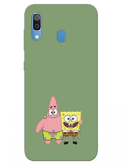 Samsung A30 Sünger Bob Ve Patrickstar Yeşil Telefon Kılıfı