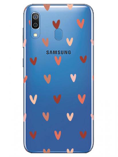 Samsung A30 Kalp Desen Şeffaf Telefon Kılıfı